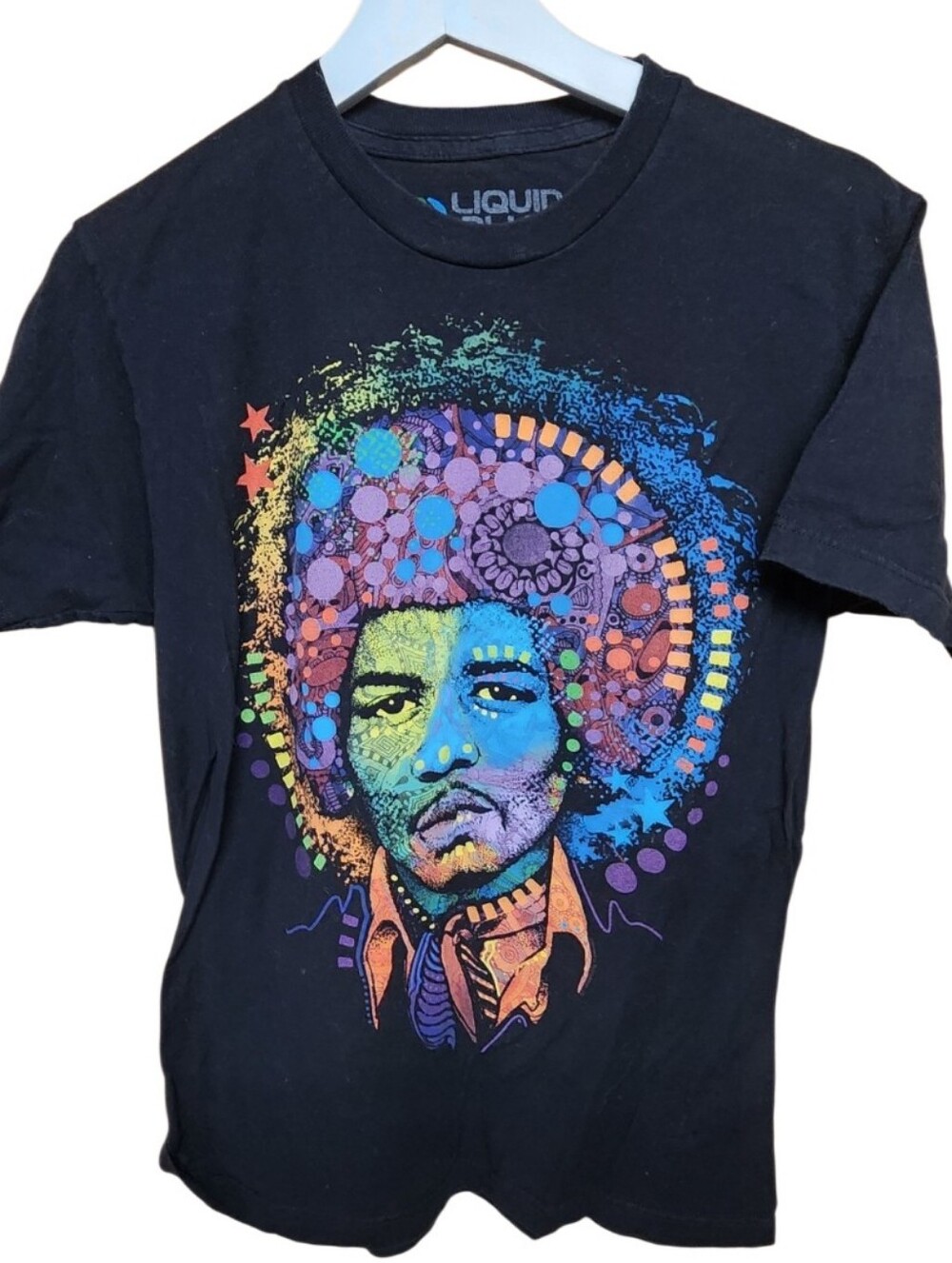 Liquid Blue Jimmy Hendrix Black Short-Sleeve Tee Sz MD Neon Psychedelic Portrait